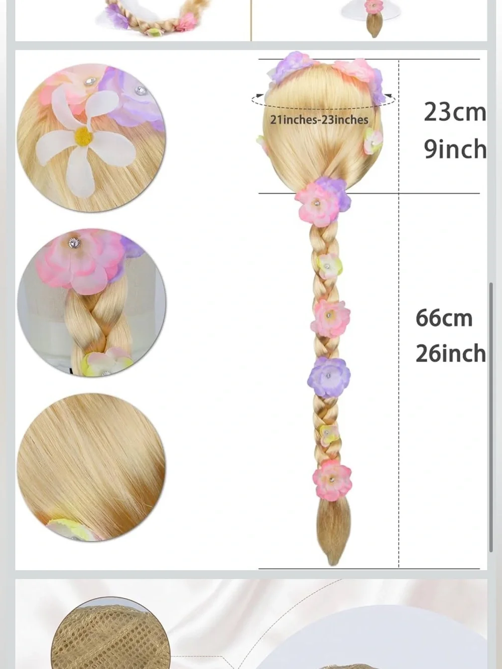 💜NWT PRINCESS RAPUNZEL STYLER KIDS LONG BLONDE WIG WITH FAIRYTALE BRAID &FLOWERS